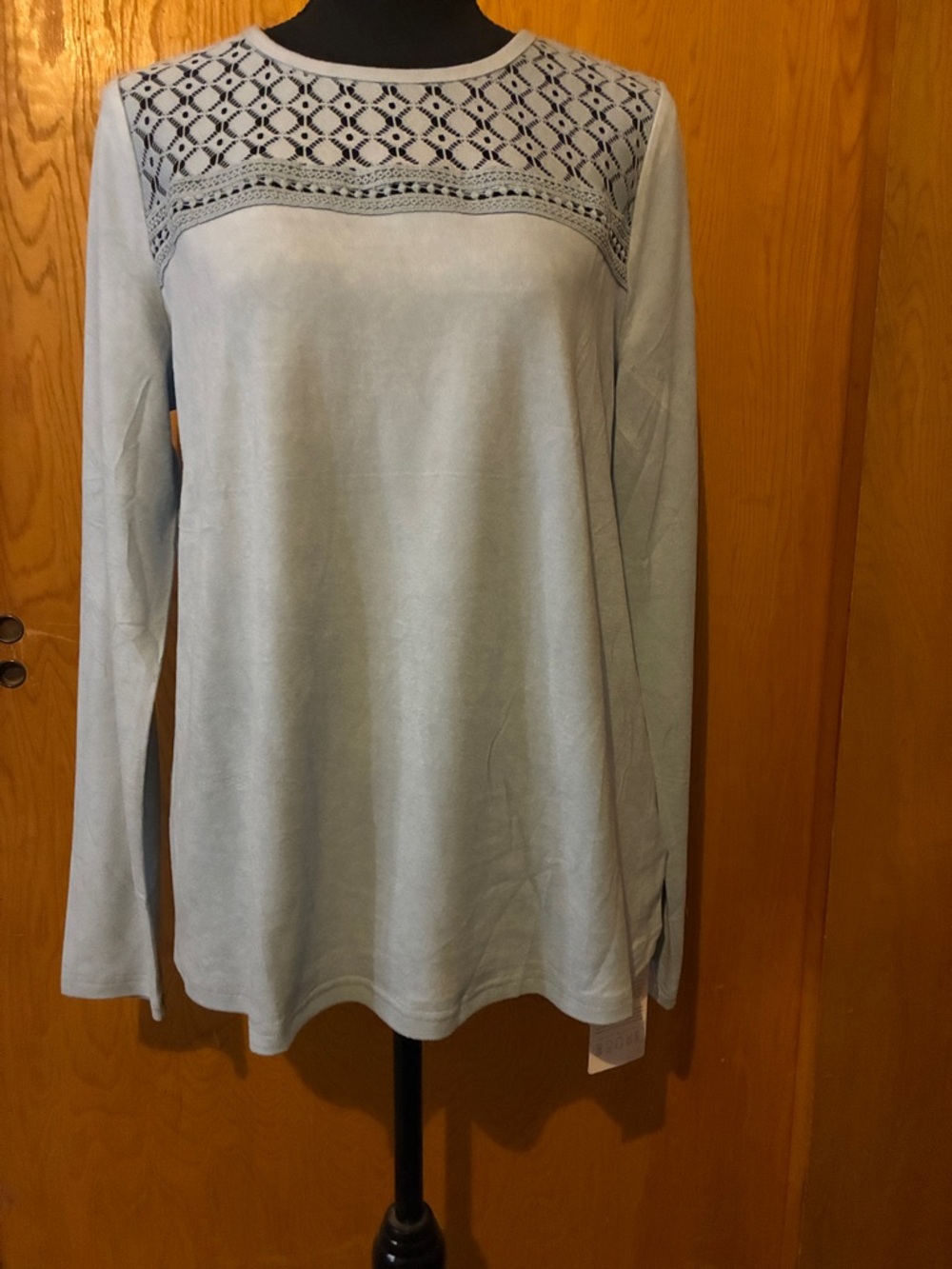 🆕 Light Blue Lace-Yoke Long Sleeve Top